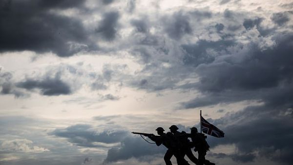 The new British memorial to the World War Two (WWII) Normandy landings by sculptor David Williams-Ellis, is silhouetted along Gold beach at Ver-sur-Mer. (AFP/ File Photo)