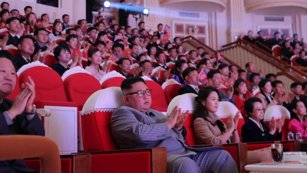 Kim Kyong-hui, Kim Jong-un’s aunt, dressed in black and seated next to his wife, made a surprise public appearance. (Korea Central News Agency, via Agence France-Presse, Getty Images)