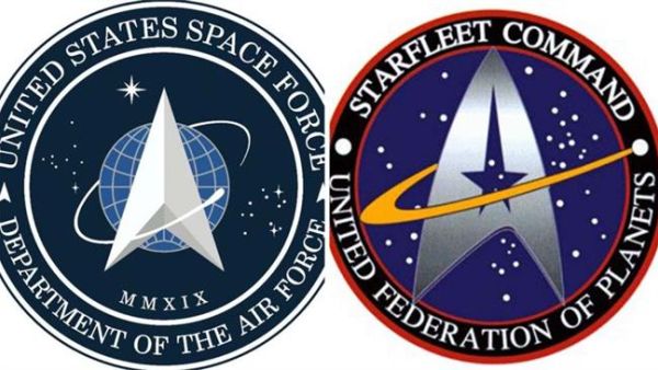 Space Force logo (L), beside the Star Trek emblem.