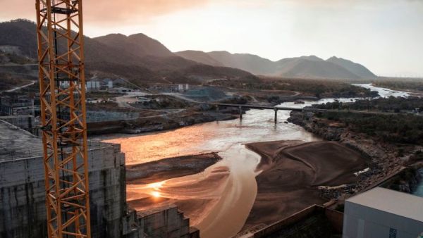 A general view of the Blue Nile as it passes through the Grand Ethiopian Renaissance Dam, which has been a flash point for tensions between Egypt and Ethiopia, on Dec. 26, 2019. EDUARDO SOTERAS/AFP/GETTY IMAGES