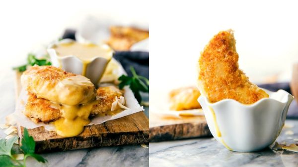 دجاج مقلي بجوز الهند مع صوص الخردل بالعسل