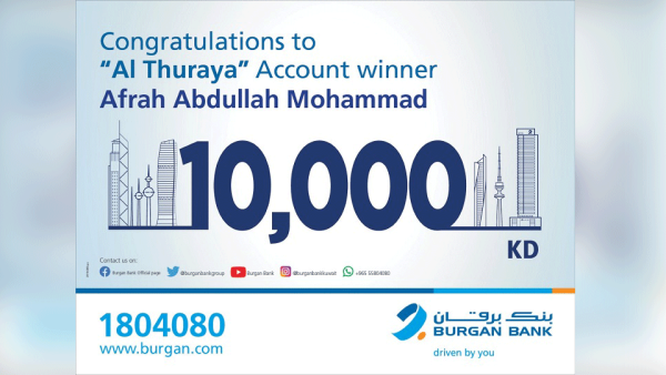 The draw rewards new and existing customers who transfer their salary to Burgan Bank by offering them a chance to win KD 10,000 every month.