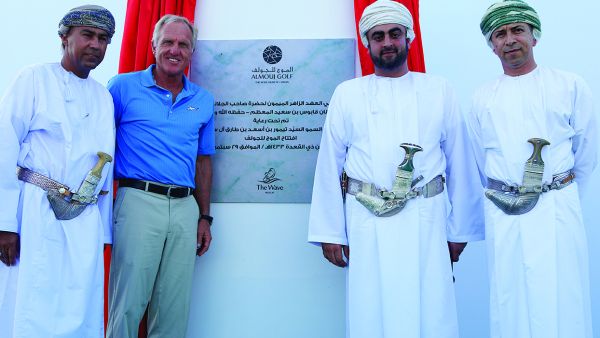 (L-R) Abdullah Al-Shidi, Greg Norman, HH Sayyid Taimur bin As'ad and HE Sultan bin Hamdoon at the opening of Al Mouj Golf