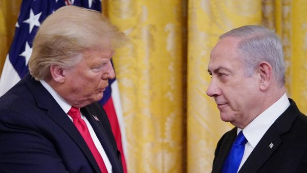 US President Donald Trump and Israel's Prime Minister Benjamin Netanyahu take part in an announcement of Trump's Middle East peace plan in the East Room of the White House in Washington, DC on January 28, 2020. AFP