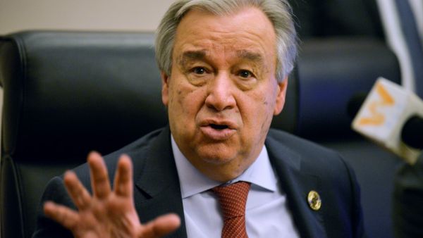 United Nations Secretary-General Antonio Guterres speaks during a press conference at the African Union headquarters during the 33rd African Union (AU) Summit on February 8, 2020, in Addis Ababa. MICHAEL TEWELDE / AFP