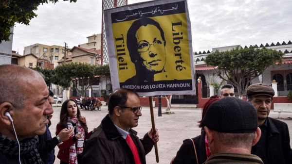 Supporters of Louisa Hanoune, head of Algeria's Workers' Party, gather for a demonstration in the city of Blida, about 45 kilometres southwest of the capital, on February 9, 2020, where Hanoune and Said Bouteflika, the jailed brother of the former president, are due to appear at a military tribunal. AFP