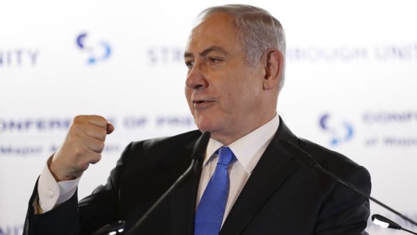 Israeli Prime Minister Benjamin Netanyahu addresses the Conference of Presidents of Major American Jewish Organisations (CoP) in Jerusalem on February 16, 2020. EMMANUEL DUNAND / AFP