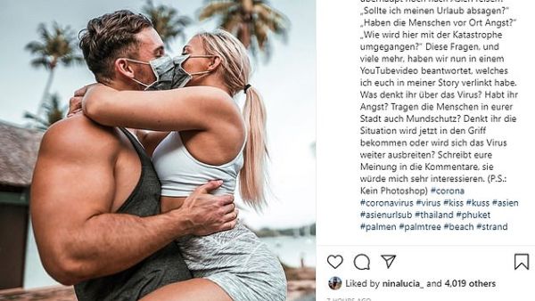 German influencer Fitness Oskar shared a photo with his girlfriend's legs tightly wrapped around his waist on Friday. (Instagram )