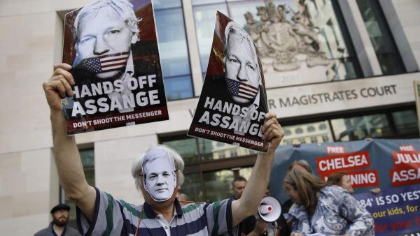 Supporters of WikiLeaks founder Julian Assange gathered outside Westminster Magistrates Court to support him. AFP
