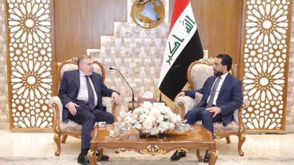The speaker of Iraqi parliament receives Mohammad Tawfiq Allawi , appointed PM to form new government of Iraq (Twitter)