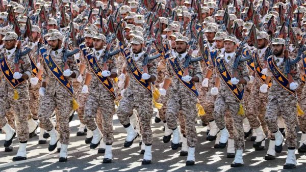 In this file photo taken on September 22, 2018 members of Iran's Revolutionary Guards Corps (IRGC) march during the annual military parade. (AFP)