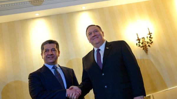 وزير الخارجية الأمريكي، مايك بومبيو، ورئيس حكومة إقليم كردستان العراق، مسرور بارزاني
