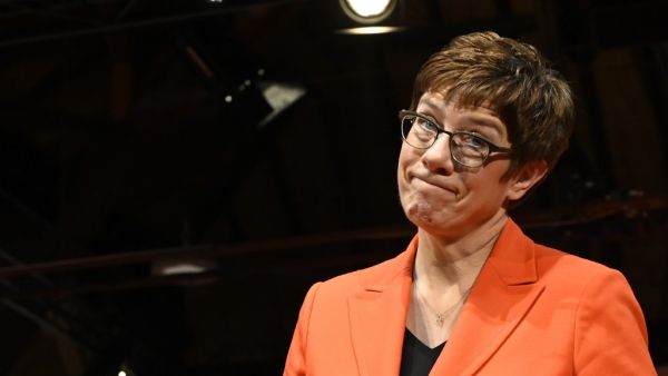 The leader of Germany's conservative Christian Democratic Union (CDU) party Annegret Kramp-Karrenbauer reacts during the political Ash Wednesday meeting of the CDU Baden-Wuerttemberg in Fellbach near Stuttgart, southern Germany, on February 26, 2020. THOMAS KIENZLE / AFP