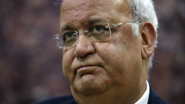 Saeb Erekat, Secretary-General of the Palestine Liberation Organisation and chief Palestinian negotiator, talks to reporters about the recent Israeli elections in the West Bank city of Ramallah on March 3, 2020. Prime Minister Benjamin Netanyahu claimed victory in Israel's general election, with exit polls putting the indicted premier in a strong position to form the next government.The previous day Erekat said the exit polls by Israeli media showed that "settlement, annexation and apartheid have won the Is