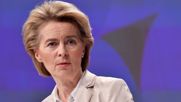 European Commission President Ursula von der Leyen delivers a speech at the EU headquarters in Brussels on March 9, 2020. JOHN THYS / AFP