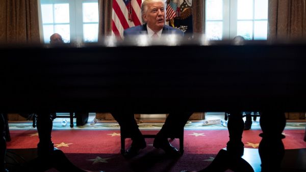 US President Donald Trump makes a statement for the press after a meeting with nursing industry representatives in the Roosevelt Room of the White House about the COVID-19 pandemic March 18, 2020, in Washington, DC. Brendan Smialowski / AFP