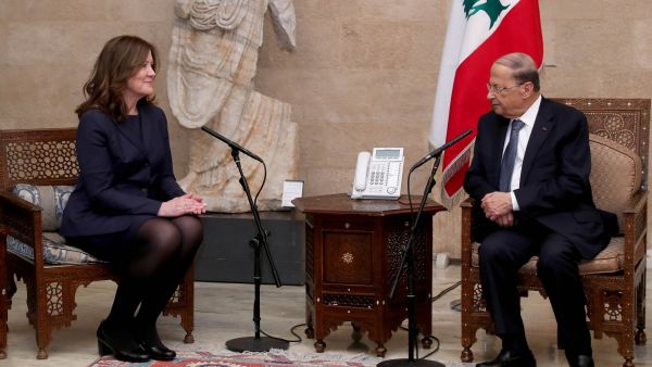New US ambassador to Lebanon Dorothy Shea hands her credentials to President Michel Aoun (Twitter)