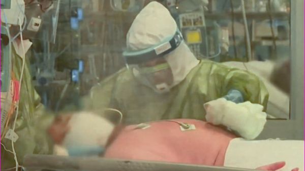 Images have emerged of coronavirus patients in intensive care in the Cremona Hospital in northern Italy – they are kept laying face down because it may improve the function of a ventilator, which helps failing lungs to work, by reducing the pressure on the lungs (Twitter)