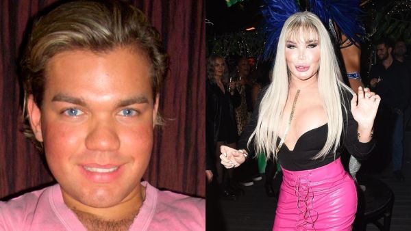 She completed the look by flashing yet more skin in a hot pink PVC lace-up mini skirt