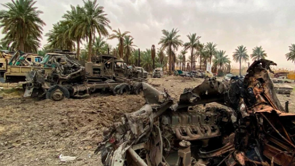 Damaged military vehicles in the aftermath of US military air strikes targeting pro-Iranian militias in Iraq (AFP File Photo)