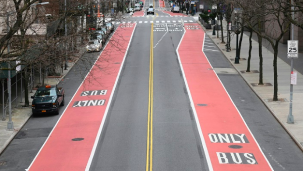 An empty 42nd Street in New York City (Angela Weiss/AFP)