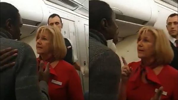 The tense conversation then spun out of control as the man grew angrier, claiming he was hit by the male flight attendant. (Facebook)