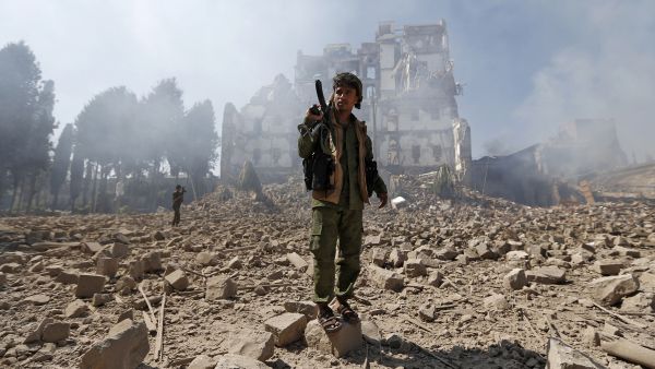 Houthi rebels in Sana’a after a reported airstrike by the Saudi-led coalition on Dec. 5, 2017 AFP/Getty Images