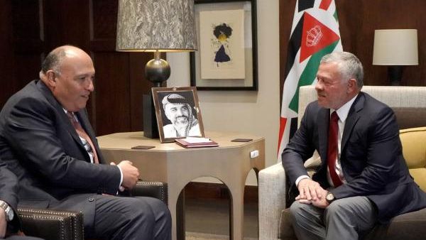 العاهل الأردني خلال استقباله وزير الخارجية المصري سامح شكري