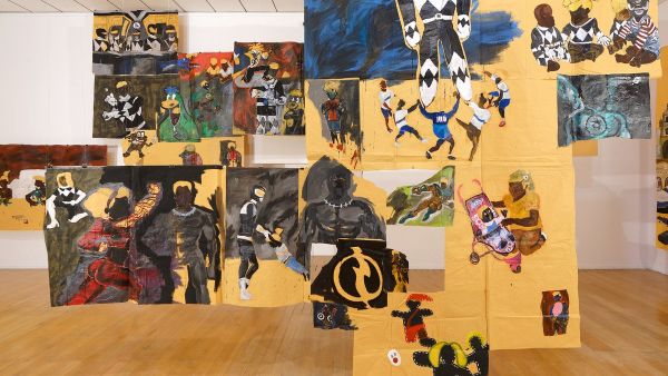 The installation on manila paper is by Maxwell Alexandre (ArabNews)