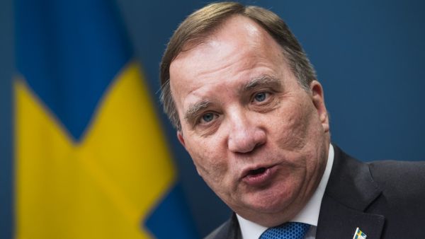 Swedish Prime Minister Stefan Lofven speaks at a presser about the situation of the novel coronavirus COVID-19 at the government headquarters in Stockholm, Sweden, on March 31, 2020. Jonathan NACKSTRAND / AFP