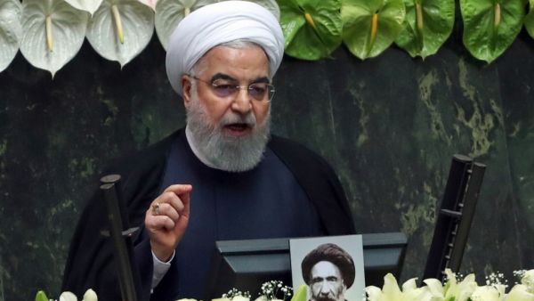 Iranian President Hassan Rouhani delivers a speech during the inaugural session of the new parliament following February elections, in Tehran on May 27, 2020. (AFP/File)
