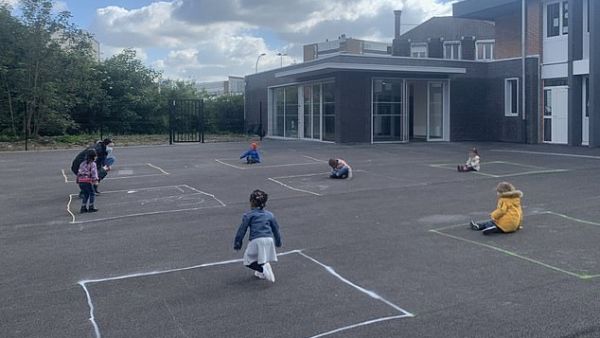 Three and four-year-old children at a primary school in France were pictured playing alone in chalk 'isolation zones' to maintain social distancing amid coronavirus (DailyMail)