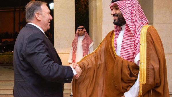 US Secretary of State Mike Pompeo shakes hands with Saudi Arabia's Crown Prince Mohammed bin Salman in Jeddah, Saudi Arabia. AFP