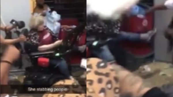 The woman claimed she was 'peacefully protesting' to stop people from looting a Target store, but she was quickly set upon by a crowd who said she had a knife. (Snapchat)