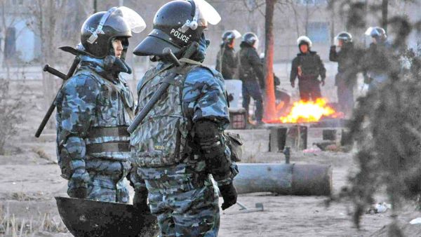 Police patrol Zhanaozen, scene of violent clashes. (AFP/Getty Images)