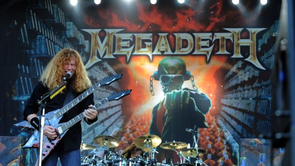 Live concert of "The Big 4" at the "Arena Concerti Fiera Milano" : The singer and guitarist of the Megadeth band,Dave Mustaine, during the concert. (Shutterstock/ File Photo)