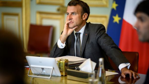 French President Emmanuel Macron attends an European Council meeting by videoconference on economic rescue plan from the Elysee Palace, in Paris, on June 19, 2020 as the EU eases lockdown measures taken to curb the spread of the COVID-19 caused by the novel coronavirus. Eliot BLONDET / POOL / AFP