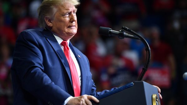 US President Donald Trump speaks during a campaign rally at the BOK Center on June 20, 2020 in Tulsa, Oklahoma. Hundreds of supporters lined up early for Donald Trump's first political rally in months, saying the risk of contracting COVID-19 in a big, packed arena would not keep them from hearing the president's campaign message. Nicholas Kamm / AFP