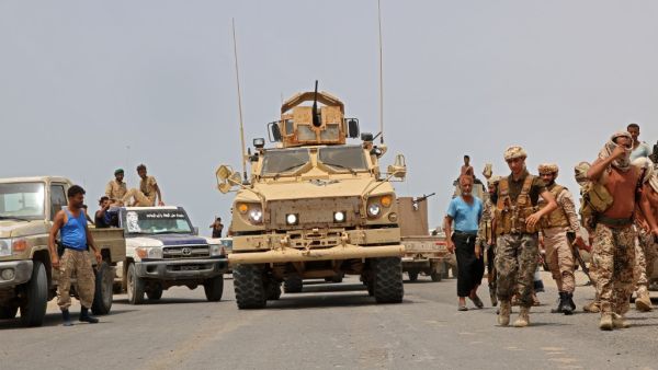 Fighters loyal to Yemen's separatist Southern Transitional Council (STC) are pictured in the southern Abyan province on June 24, 2020. (AFP)