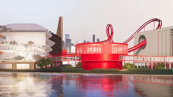 Tony’s Chocolonely has released a rendering for its Willy Wonka-esque factory in Zaanstad in the Netherlands. (Twitter)