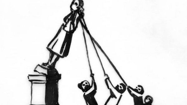 Banksy has unveiled a new piece of artwork (pictured) inspired by protesters who toppled the statue of Edward Colston in Bristol. (Twitter)