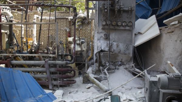 A picture taken on July 7, 2020, shows the site of an explosion at an oxygen factory in town of Baqershahr, south of the capital Tehran. An explosion killed two people before dawn at a factory south of Iran's capital, state media reported, blaming human error for the latest in a string of blasts in the Islamic republic. Mehdi KHANLARI / FARS NEWS / AFP