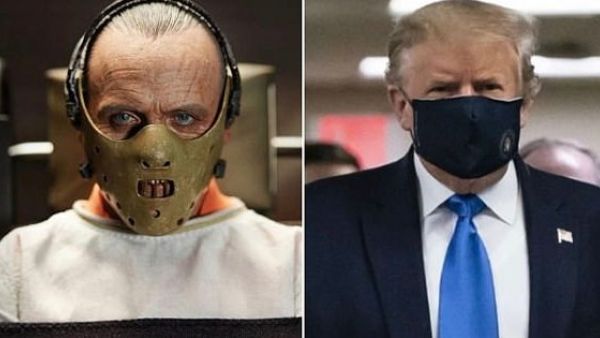 Trump's appearance in a mask had one Twitter user comparing him to the evil Hannibal Lecter, the diabolical criminal portrayed by Anthony Hopkins (left) in Silence of the Lambs (Twitter)