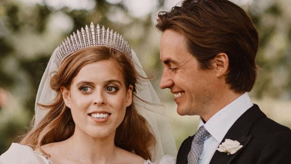 Beatrice’s Ultimate ‘Something Borrowed’: Second-Hand Taffata Gown With Bodice Encrusted With Diamante