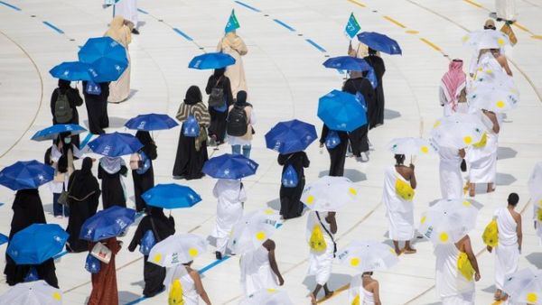Muslim pilgrims walk around the Kaaba at the Grand Mosque  (Twitter)