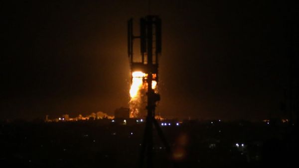 A ball of fire is seen following an Israeli airstrike on Rafah in the southern Gaza Strip early on August 3, 2020. (AFP)