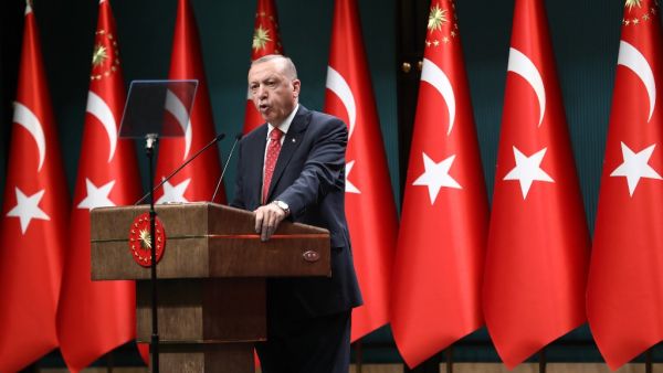 Turkish President Recep Tayyip Erdogan speaks to members of the press after a cabinet meeting at the Presidential Complex in Ankara on August 10, 2020. Adem ALTAN / AFP