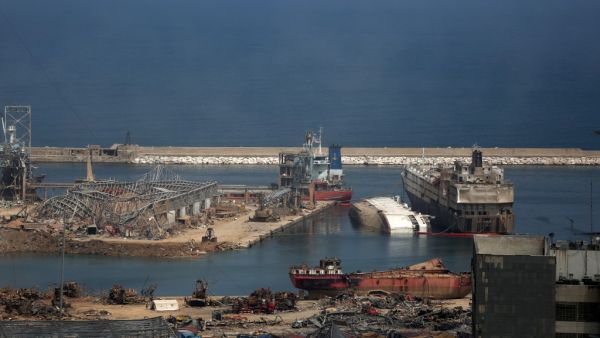This picture taken on August 13, 2020, shows a partial view of the Beirut port more than a week after a massive blast there ravaged parts of the Lebanese capital. The massive chemical blast on August 4 at a Beirut port warehouse left scores of people dead or wounded. PATRICK BAZ / AFP