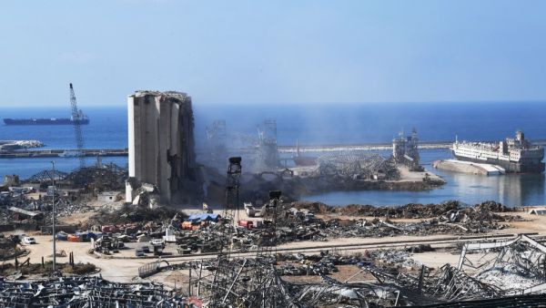 This picture shows a view of Beirut's port in the aftermath of a huge chemical explosion that disfigured the Lebanese capital, on August 14, 2020. AFP