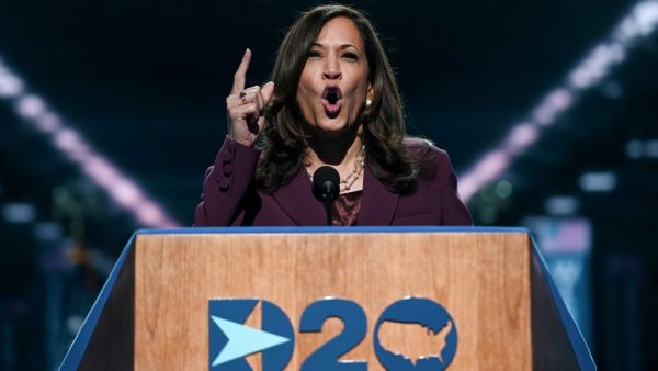 Senator from California and Democratic vice presidential nominee Kamala Harris speaks during the third day of the Democratic National Convention, being held virtually amid the novel coronavirus pandemic, at the Chase Center in Wilmington, Delaware on August 19, 2020. Olivier DOULIERY / AFP